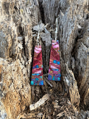 Sterling Silver Pink Dahlia Slab Earrings