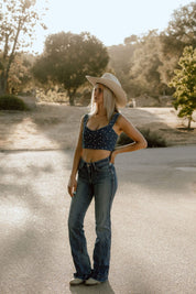 Studded Denim Cropped Tank TopS