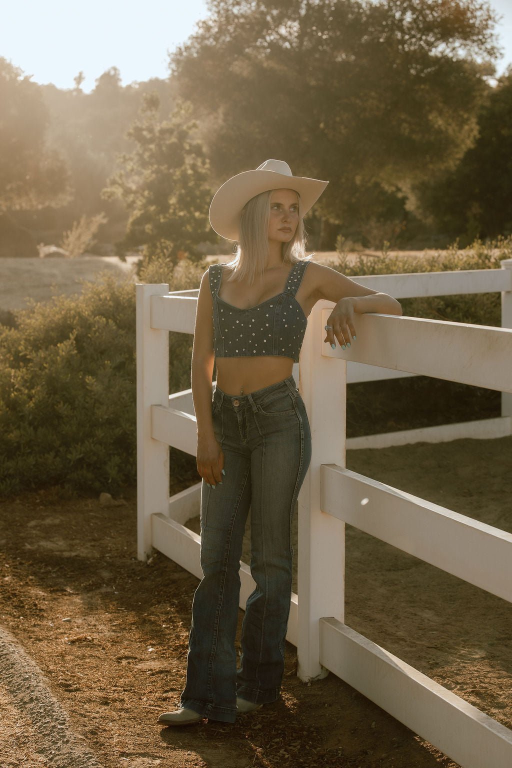 Studded Denim Cropped Tank TopS