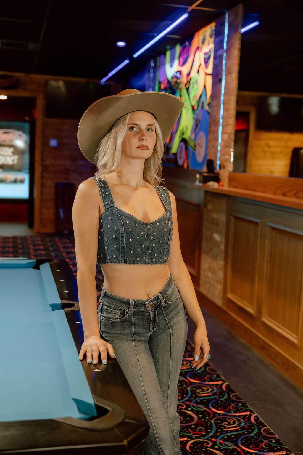 Studded Denim Cropped Tank TopS