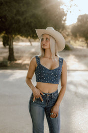 Studded Denim Cropped Tank TopS