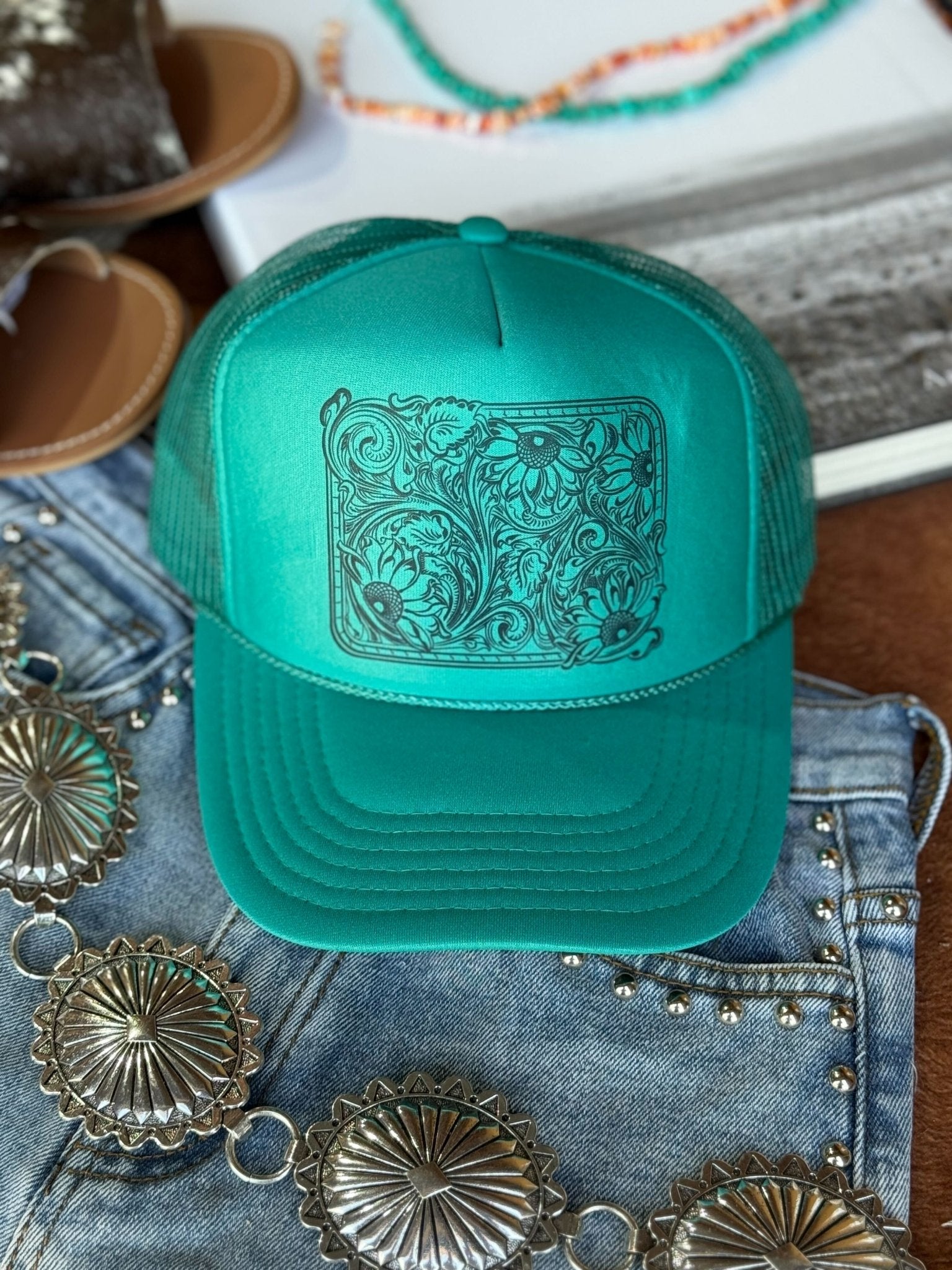 Sunflower Tooled Leather Trucker Hat – Wild Junkie