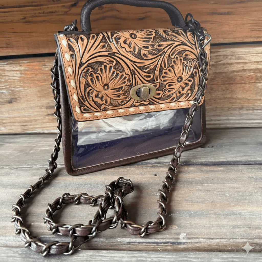 Tooled Leather Clear Stadium Bag