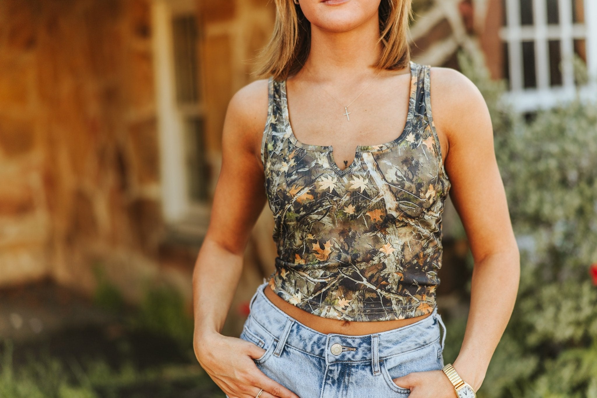 Tree Camo V - Neck Tank TopS