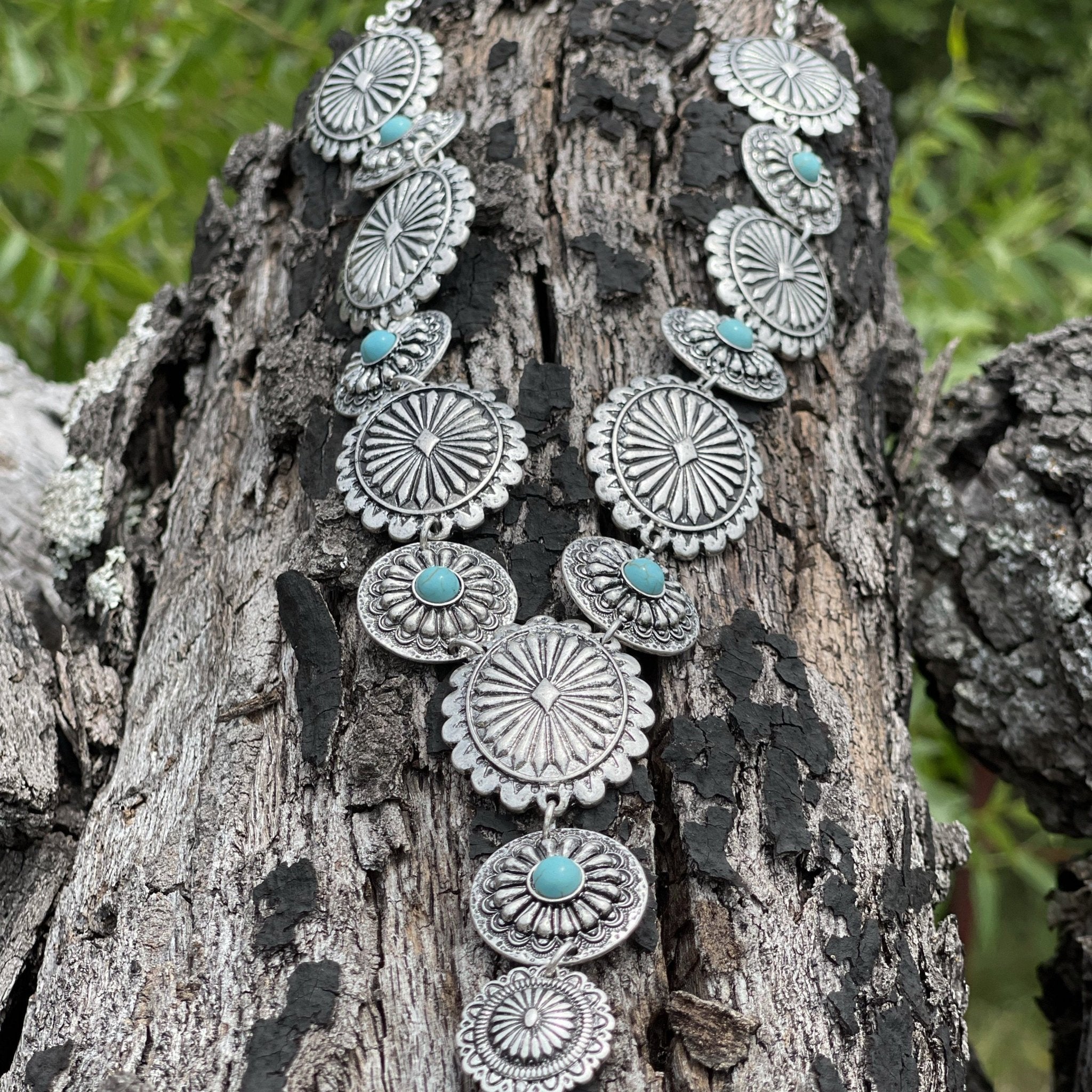 Turquoise Accent Concho NecklaceSilverOS