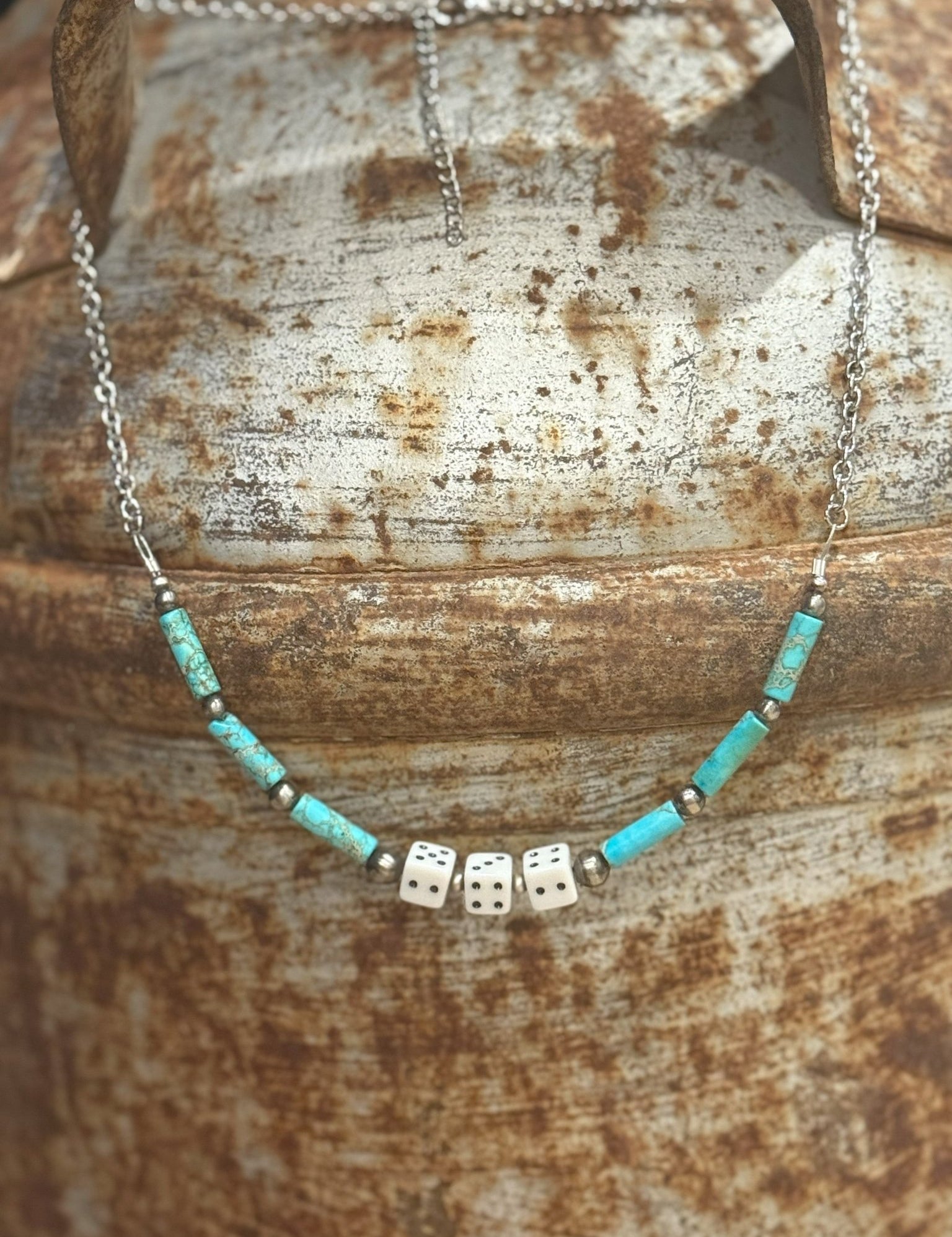 Turquoise And Dice Slot Necklace