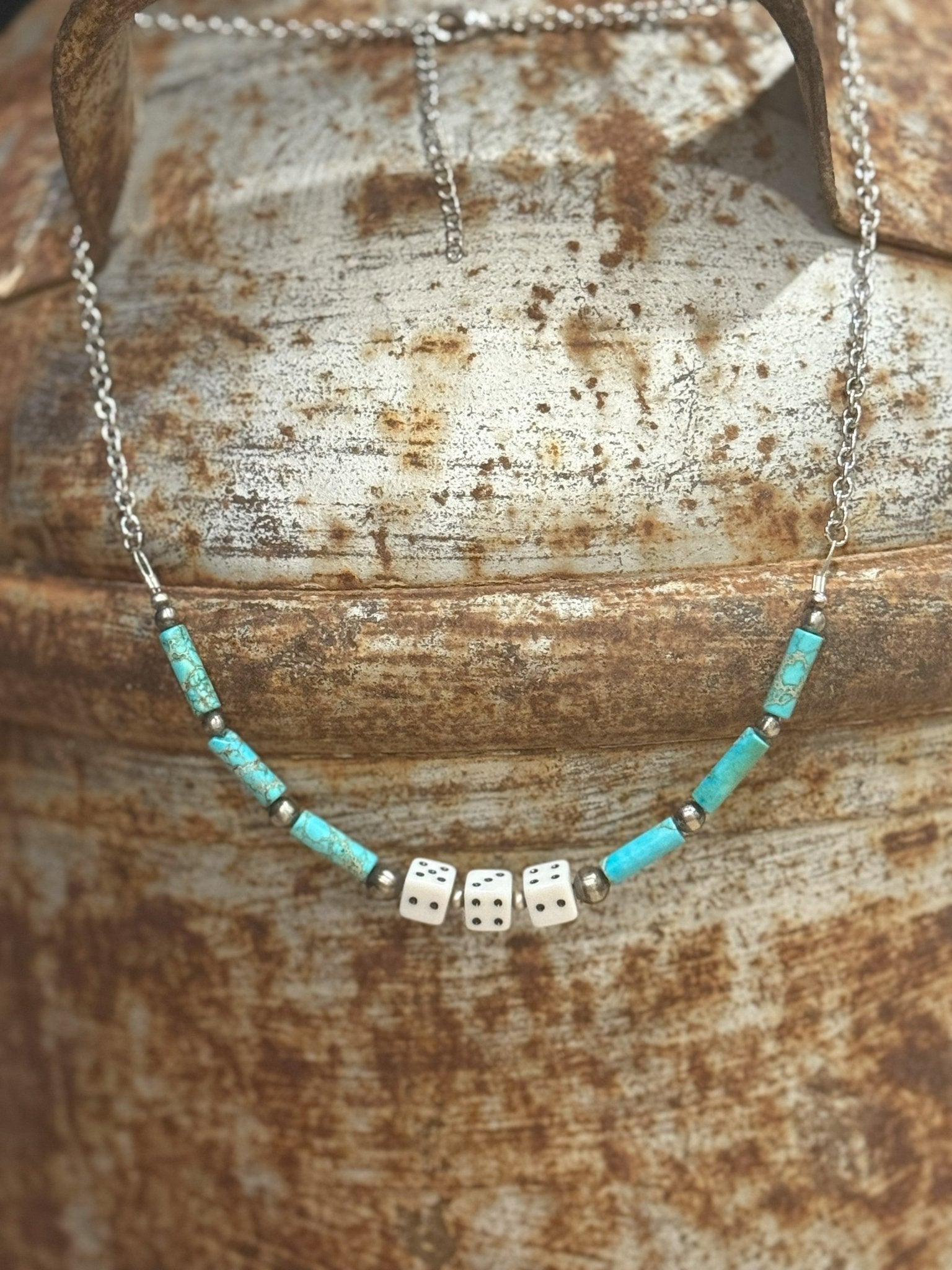 Turquoise And Dice Slot Necklace
