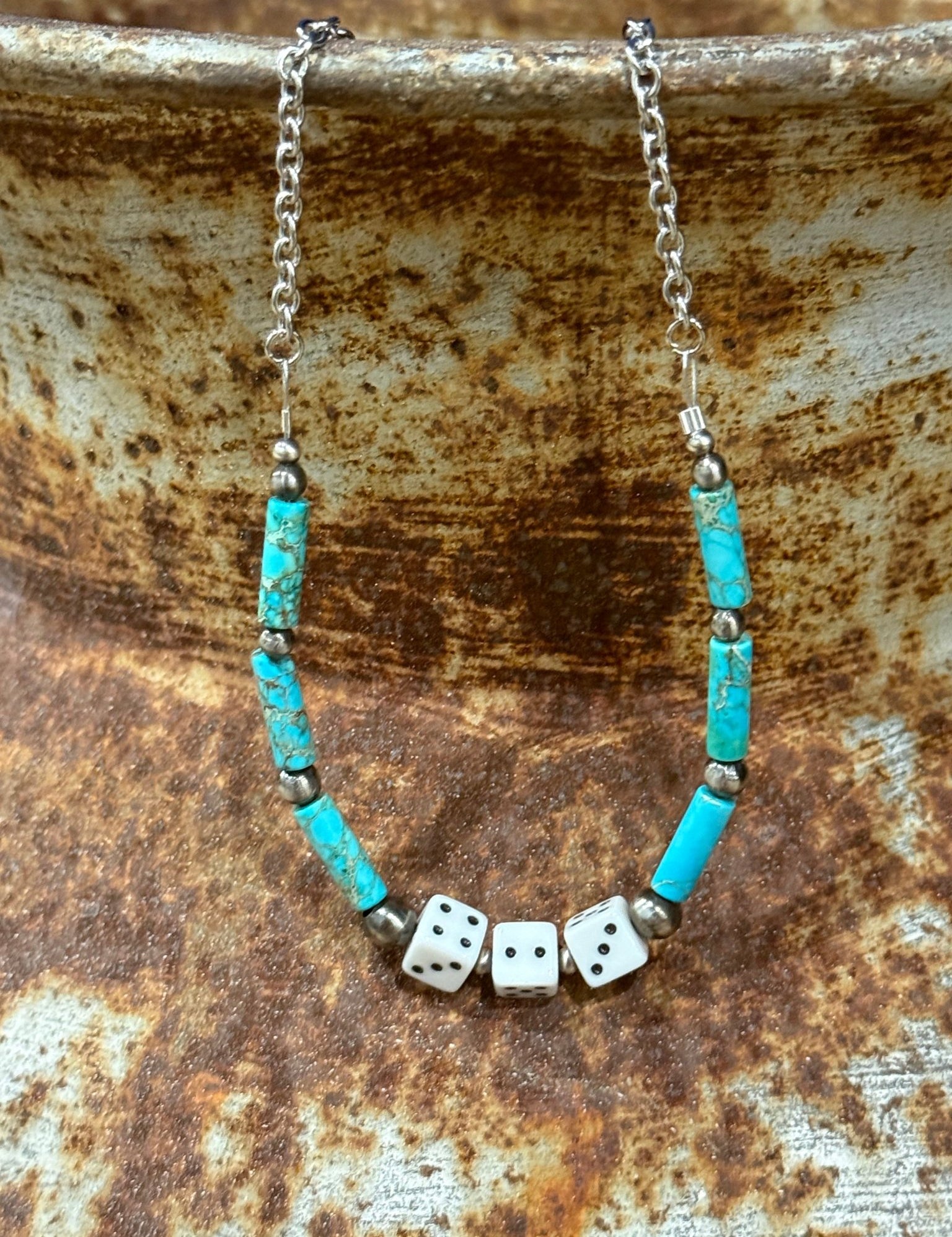 Turquoise And Dice Slot Necklace