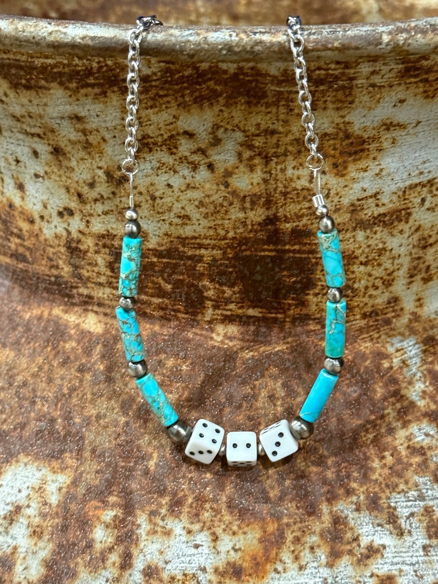 Turquoise And Dice Slot Necklace