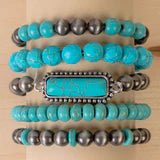 Turquoise Bar and Beads Bracelet Stack