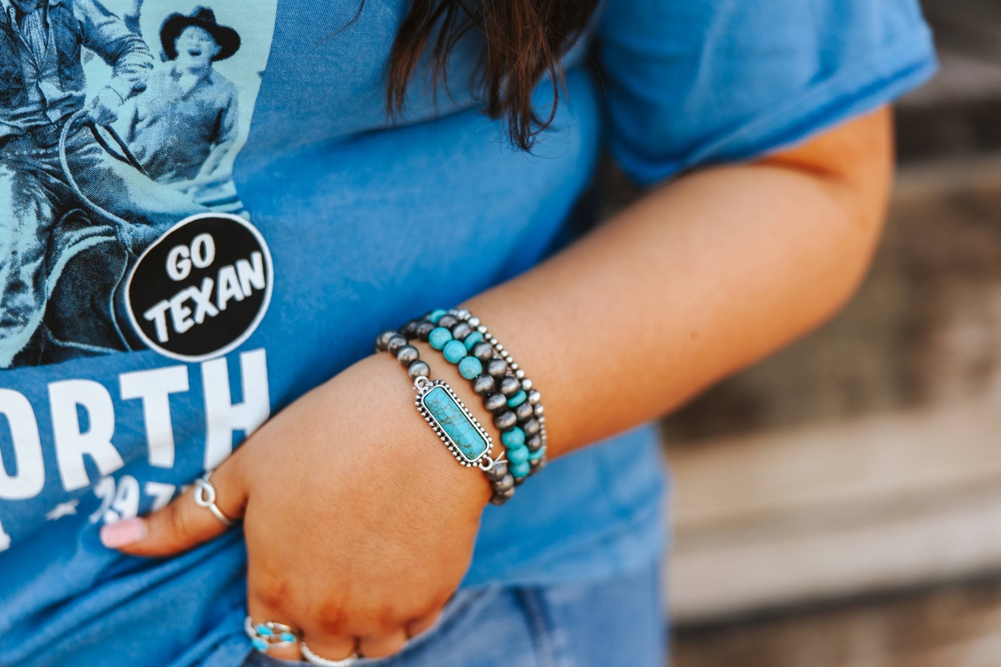 Turquoise Bar and Beads Bracelet Stack