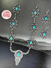 Turquoise Blossom Steer Head Jewelry Set