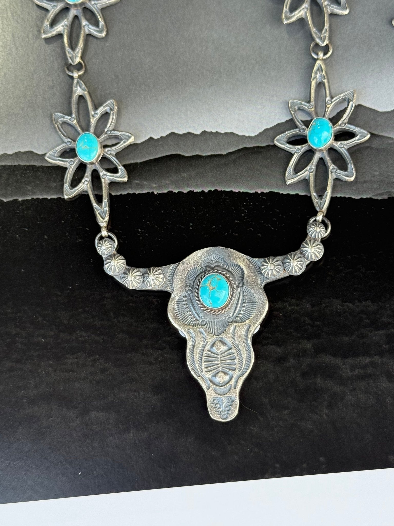 Turquoise Blossom Steer Head Jewelry Set