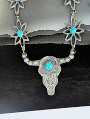 Turquoise Blossom Steer Head Jewelry Set