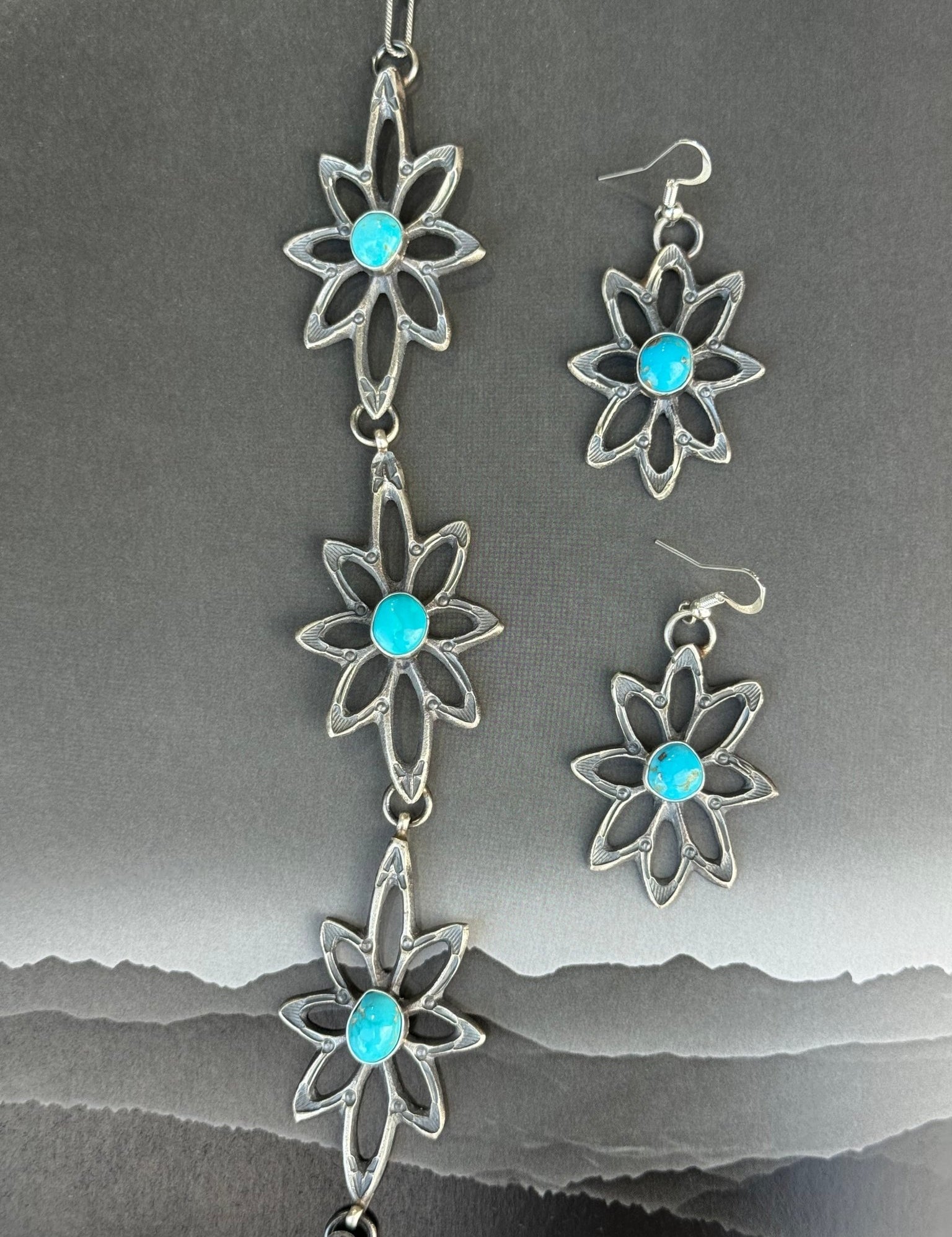 Turquoise Blossom Steer Head Jewelry Set