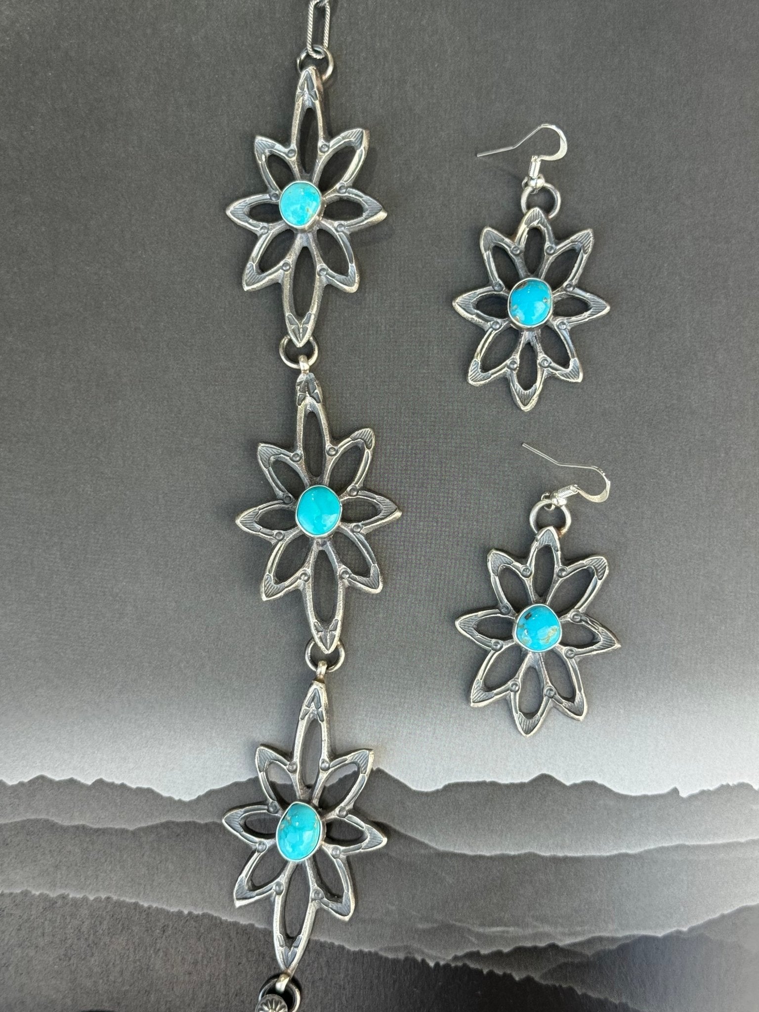 Turquoise Blossom Steer Head Jewelry Set