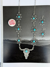 Turquoise Blossom Steer Head Jewelry Set