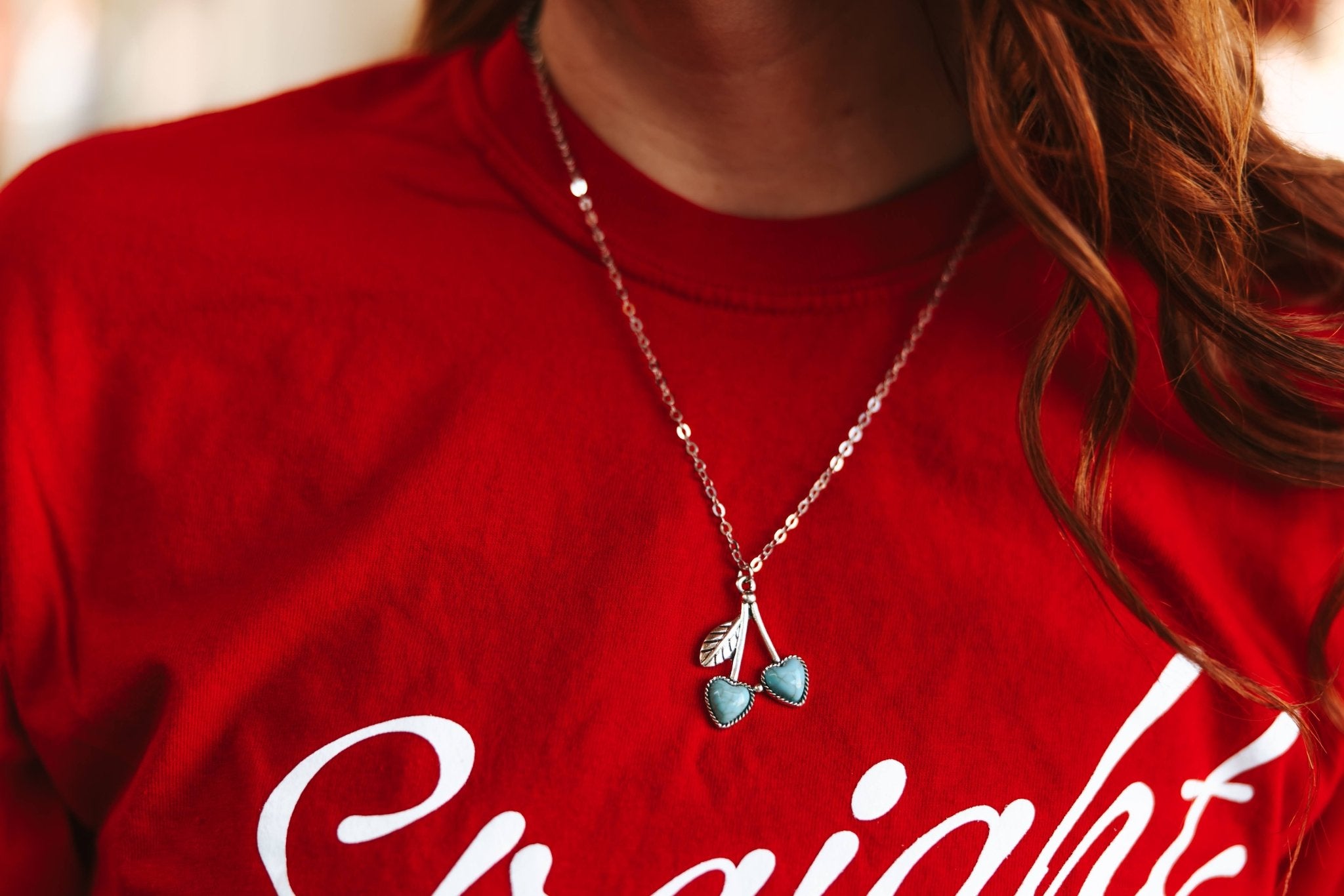 Turquoise Cherry Hearts Necklace