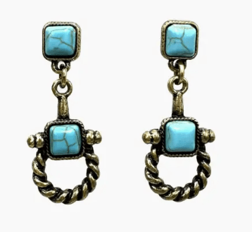 Turquoise Horse Bit Dangle Earrings