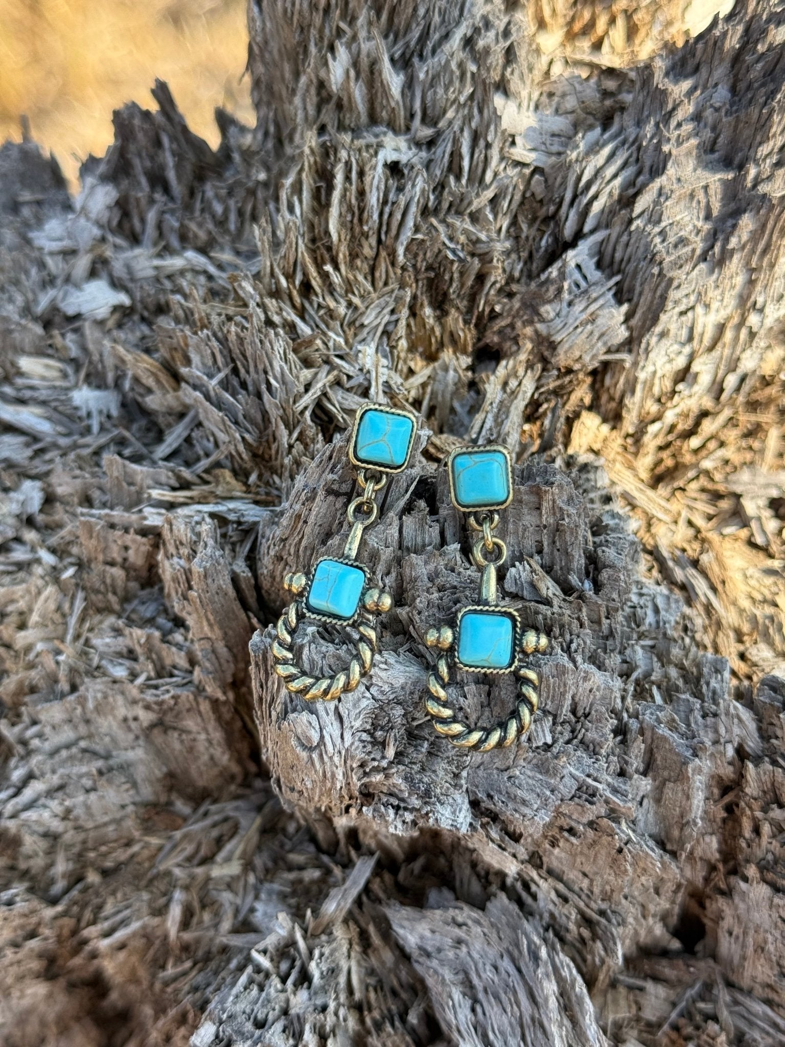 Turquoise Horse Bit Dangle Earrings