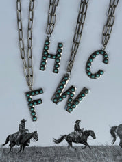 Turquoise Initial Paperclip Chain NecklaceA