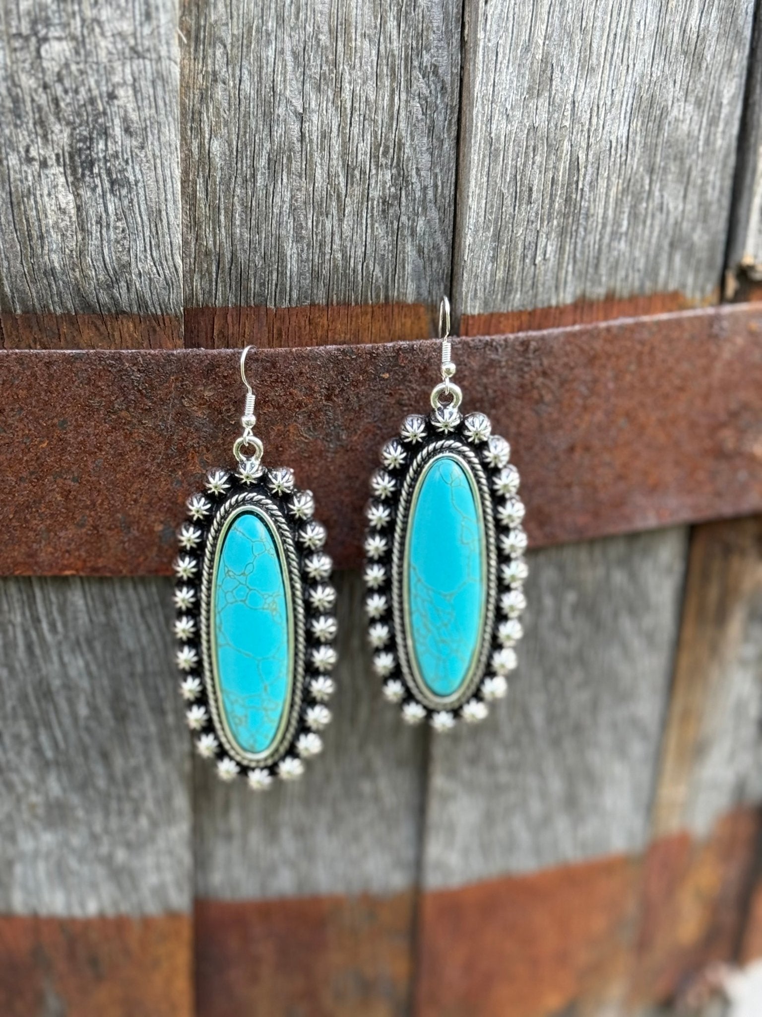 Turquoise Oval Concho Earrings
