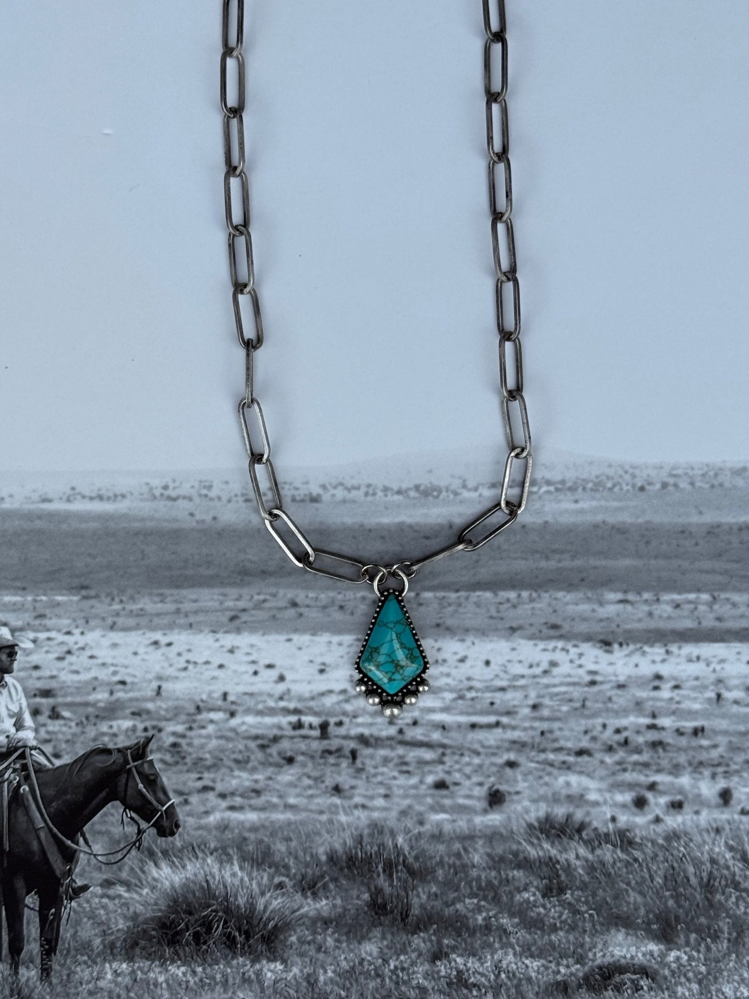 Turquoise Teardrop Pendant Paperclip Chain Necklace