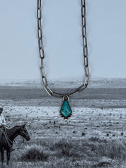 Turquoise Teardrop Pendant Paperclip Chain Necklace