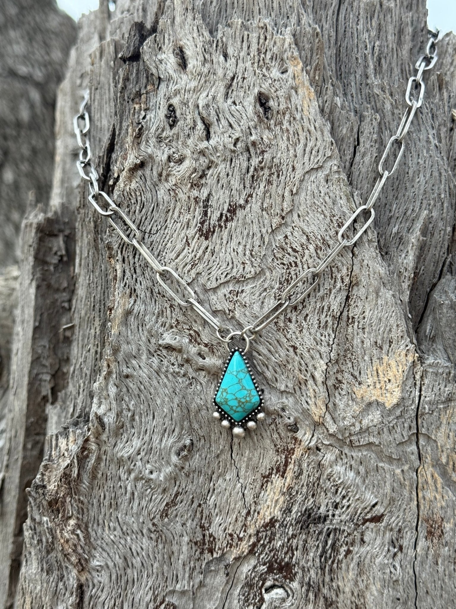 Turquoise Teardrop Pendant Paperclip Chain Necklace
