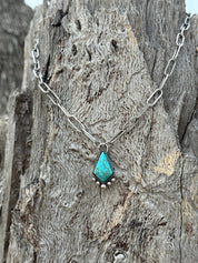 Turquoise Teardrop Pendant Paperclip Chain Necklace