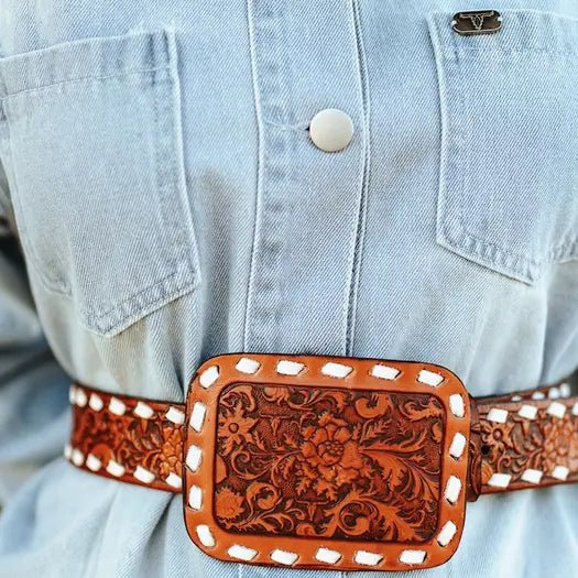 Gorgeous Vintage Tooled Leather Belt, size 14 CUSTOM LEATHER BELT | Beautiful Hand Tooled Leather  main image 2