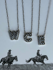 Western Checkered Initial NecklaceA