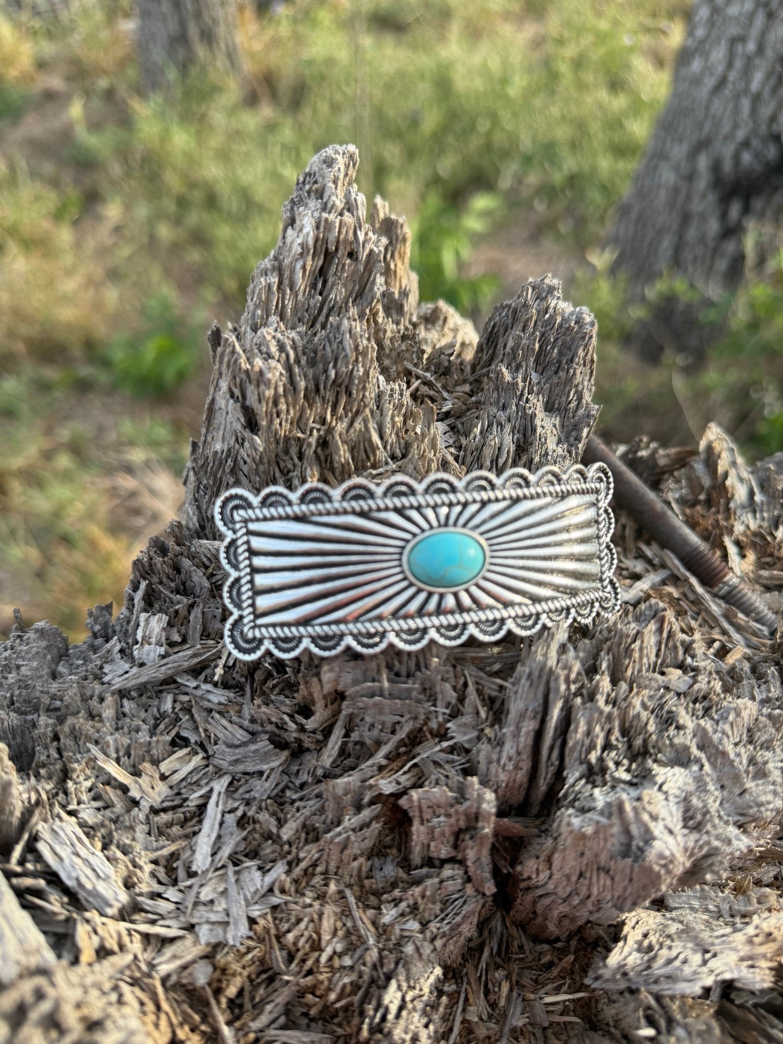 Western Turquoise Metal Hair Barrette Clip