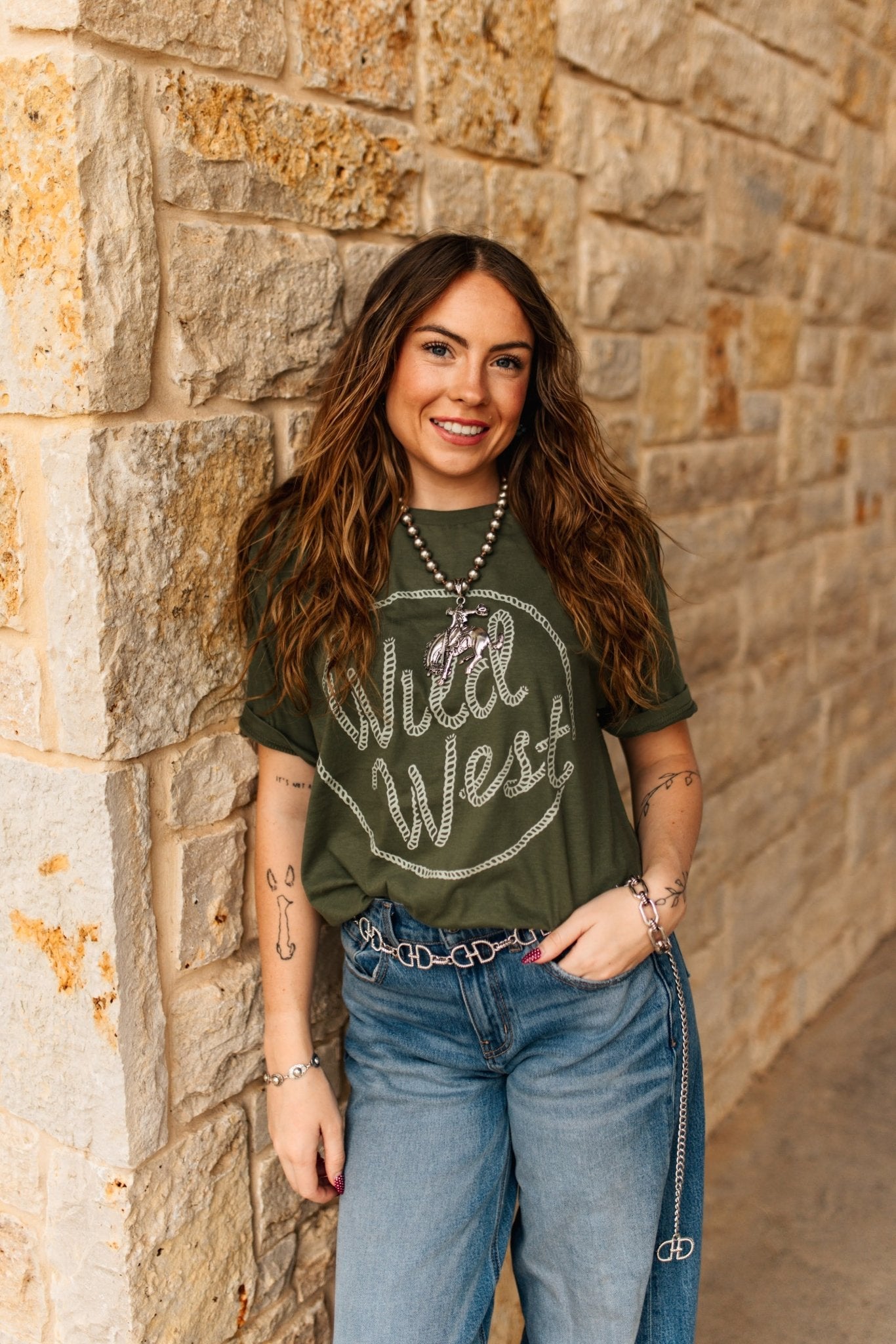 Wild West Rope Graphic TeeHeather Military GreenS
