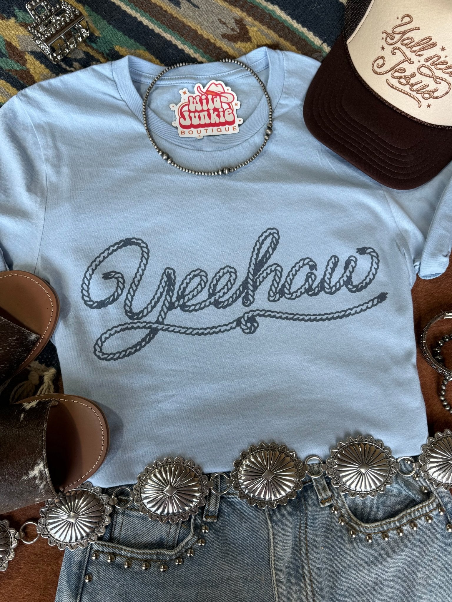 Yeehaw Rope Graphic TeeBaby BlueS