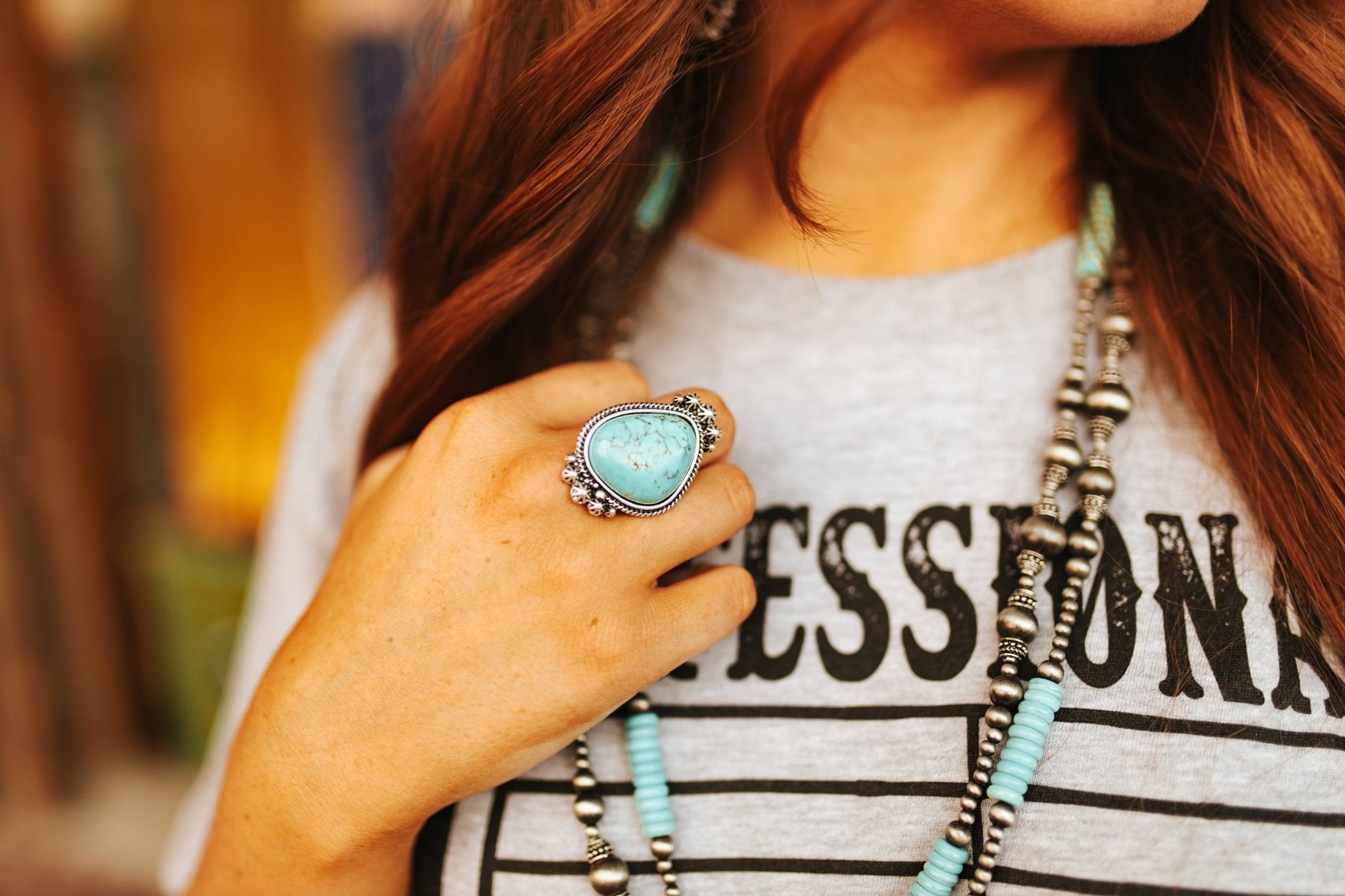 Adjustable Single Turquoise Stone Embellished RingTurquoiseOS