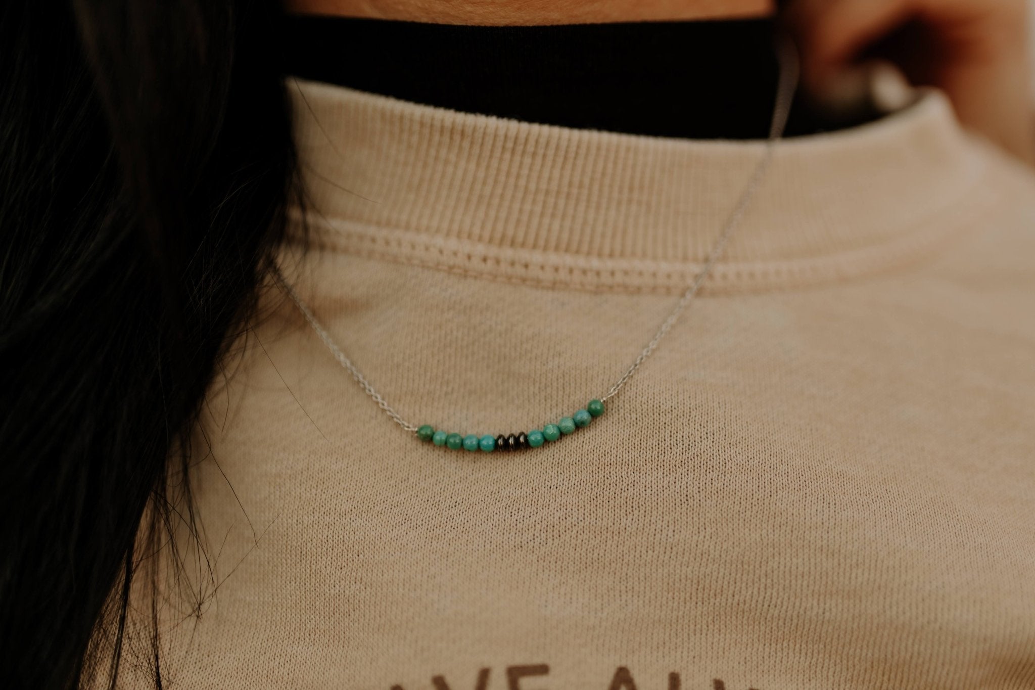 Authentic Turquoise Bead and Navajo Bar NecklaceTurquoiseOS