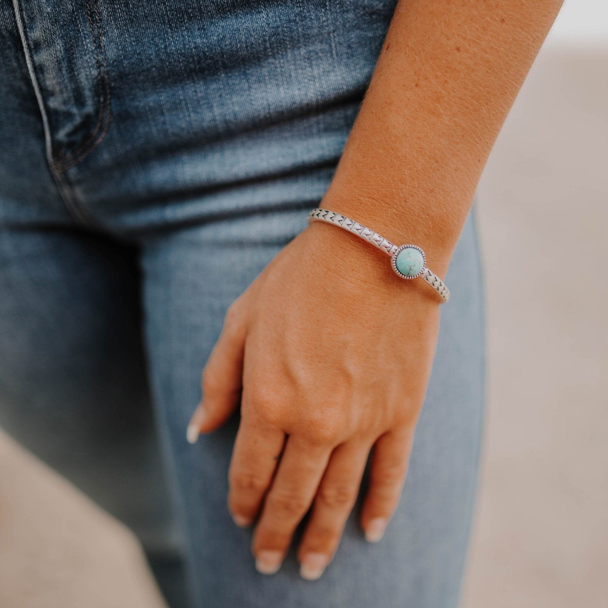Aztec Stamped Turquoise Stone CuffTurquoiseOS