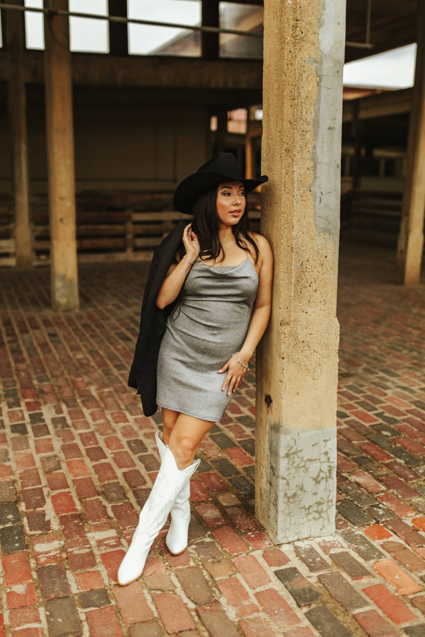 Cowl Neck Shimmer Mini DressSilverXS