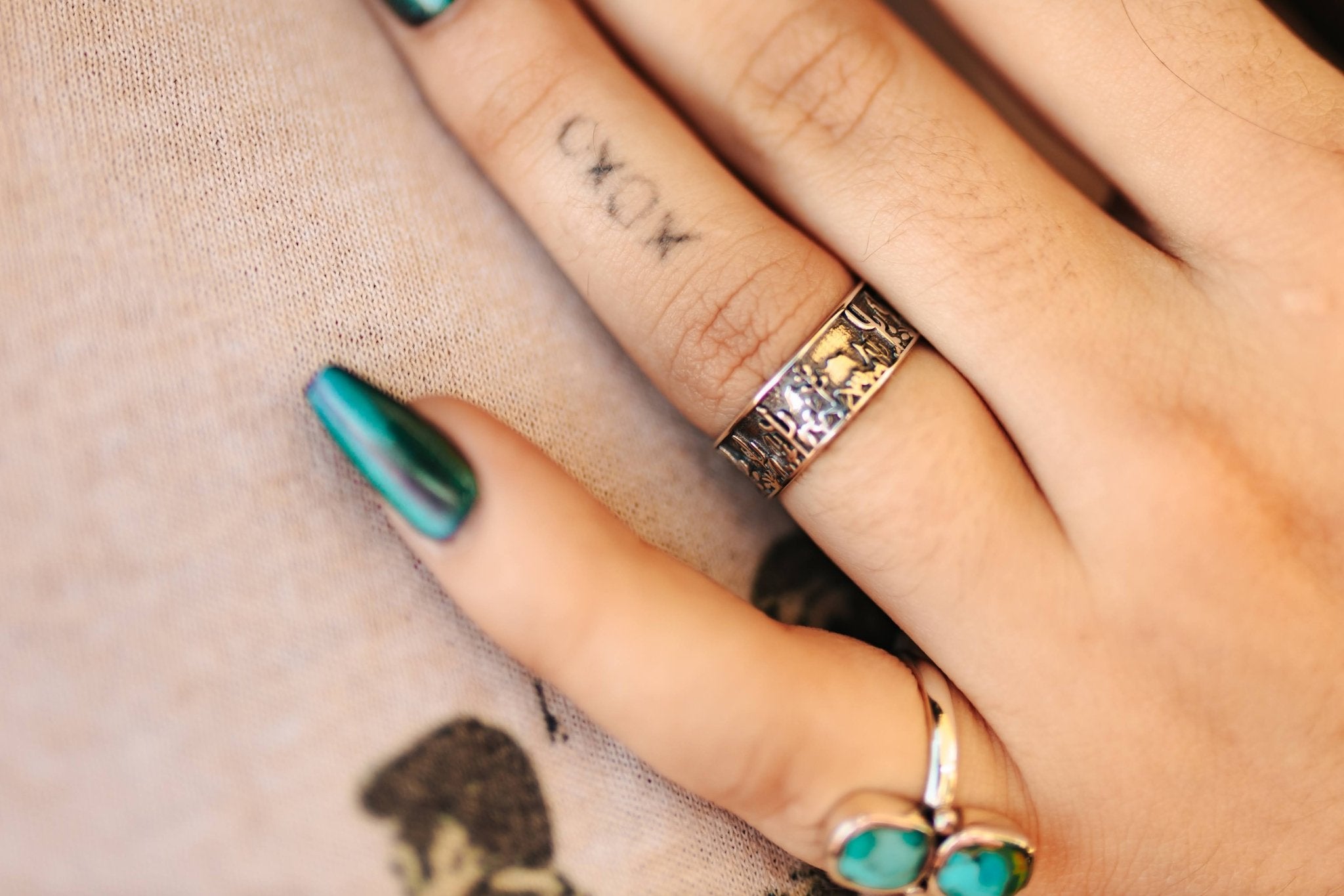 Desert Cactus Scene Stamped RingSilver6