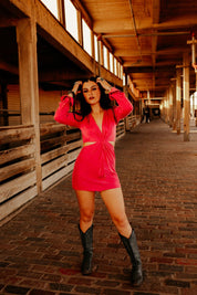 Front Twist Fuchsia Mini DressFuchsiaS