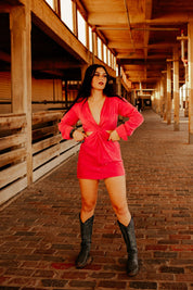 Front Twist Fuchsia Mini DressFuchsiaS