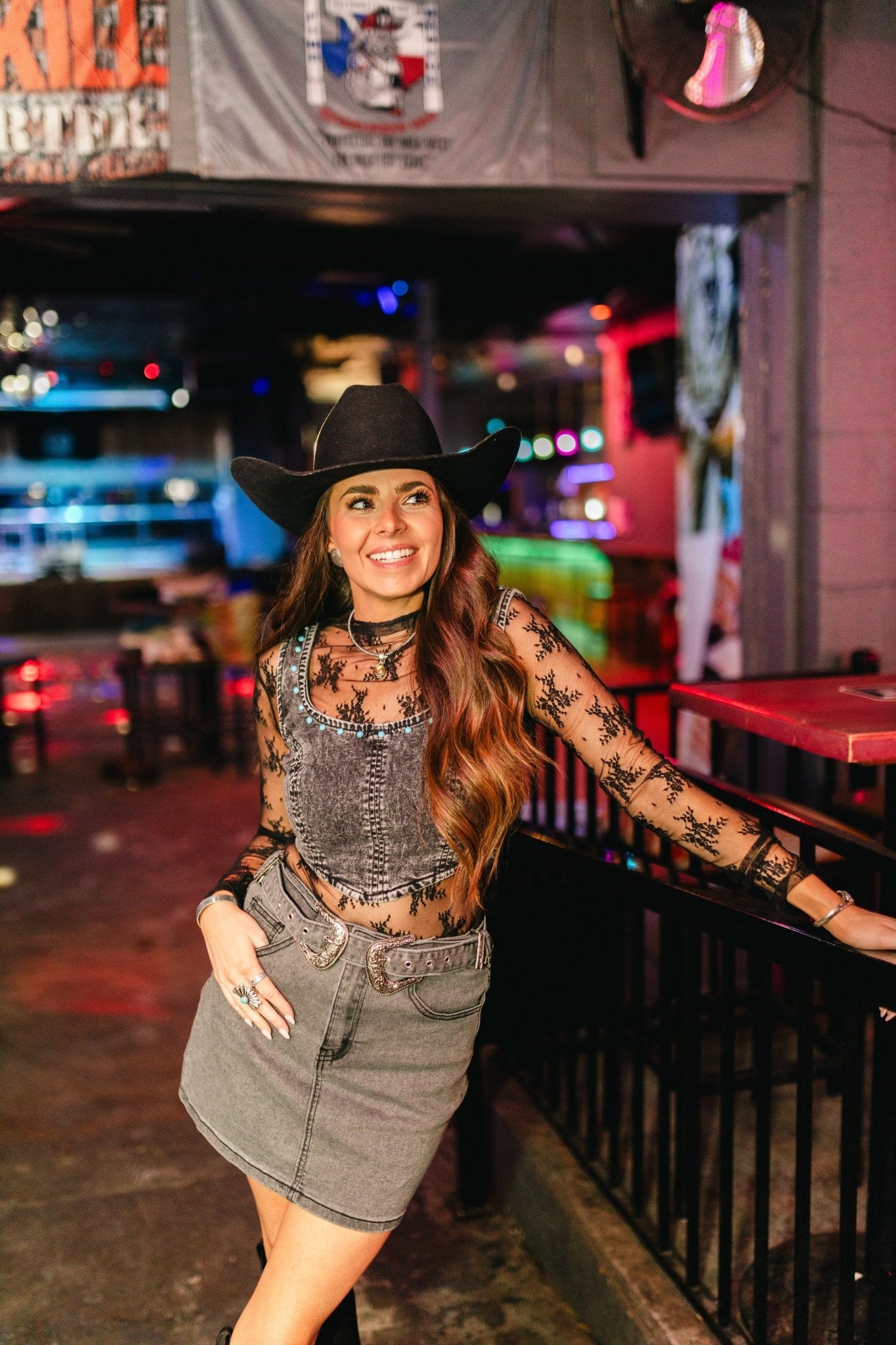 Lace Mesh Long Sleeve TopBlackS