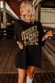 Oversized Honky Tonk Angel Graphic TeeBlackOS