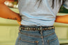 Studded Turquoise Thin Faux Leather Belt - BlackBlackOS