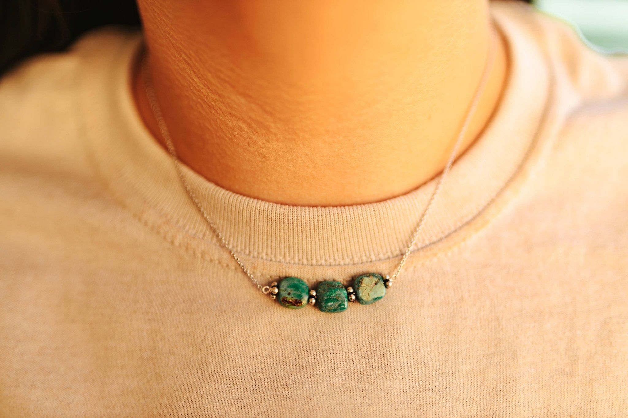 Turquoise Trio Stone NecklaceTurquoiseSilver