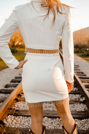 White Rhinestone Fringe SkirtWhiteS