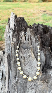 Graduated White Pearl and Sterling Silver Beaded Necklace