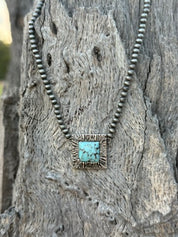 Square Turquoise Pendant Beaded Choker