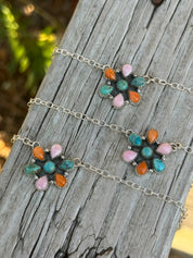 Authentic Multi Stone Flower Cluster Necklace